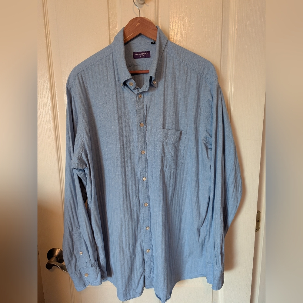 Spier & MacKay Blue Brushed Herringbone Shirt – Purple Lable – Size 18